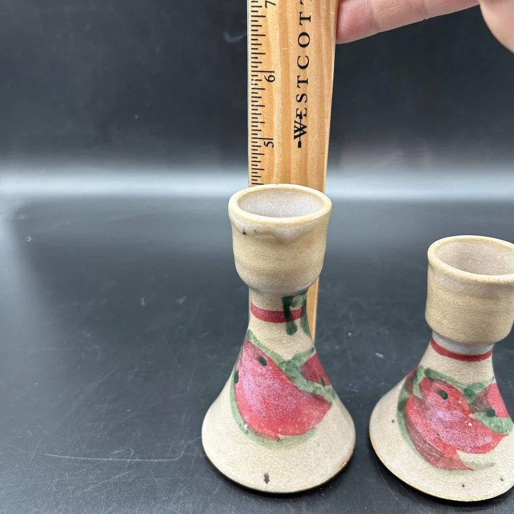 Vtg Art Pottery Stoneware Set Of 2‎ Candlestick Holders Janet Pashin